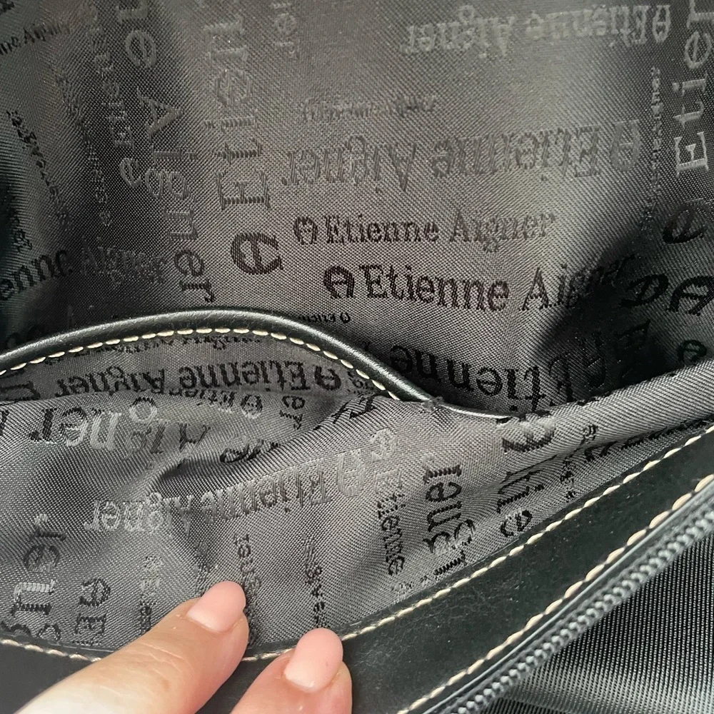 Etienne Aigner handbag purse Rich Leather Micro Classic Roomy Satchel Zips